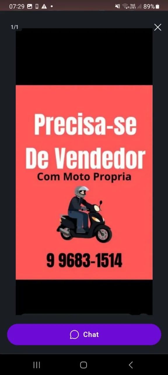 Precisa de vendedor externo, com moto propia