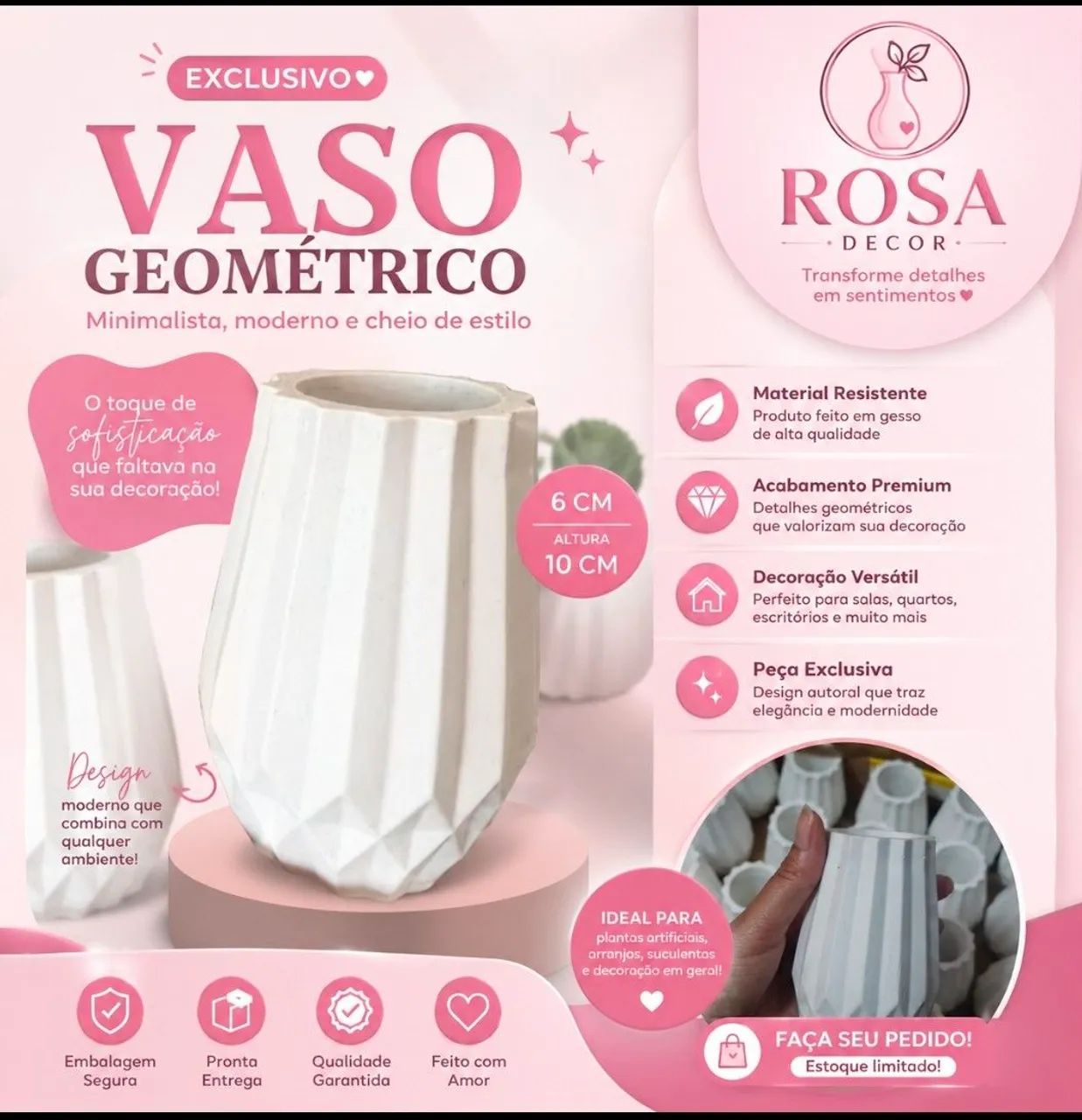 Kit 10 Vasos Geométricos Decorativos  - Foto 4
