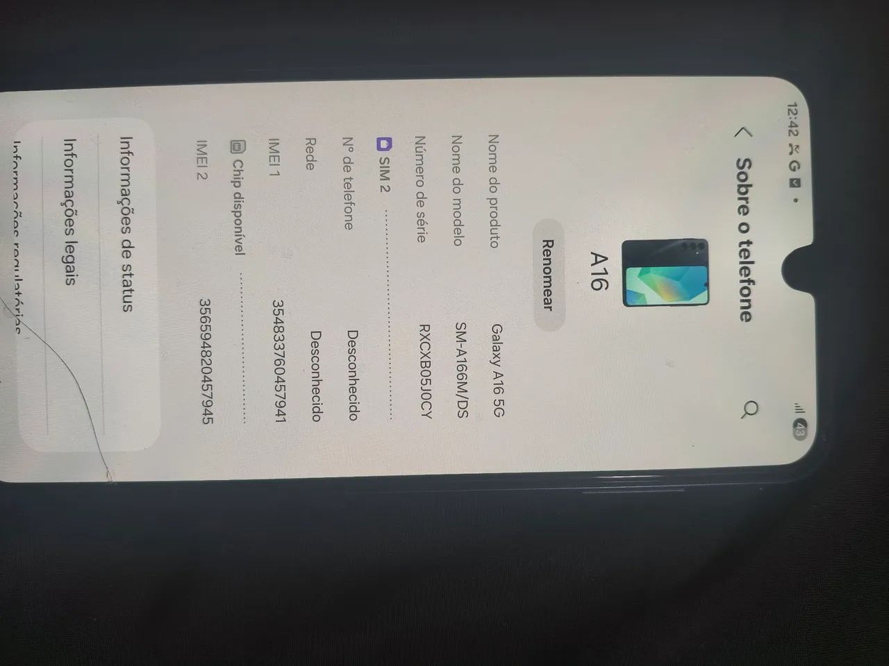Estou vendendo esse celular a16 Samsung com 8 meses de uso 