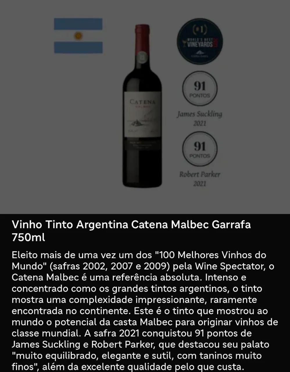 Vinho Catena Malbec 750ml (Argentino) - Foto 2