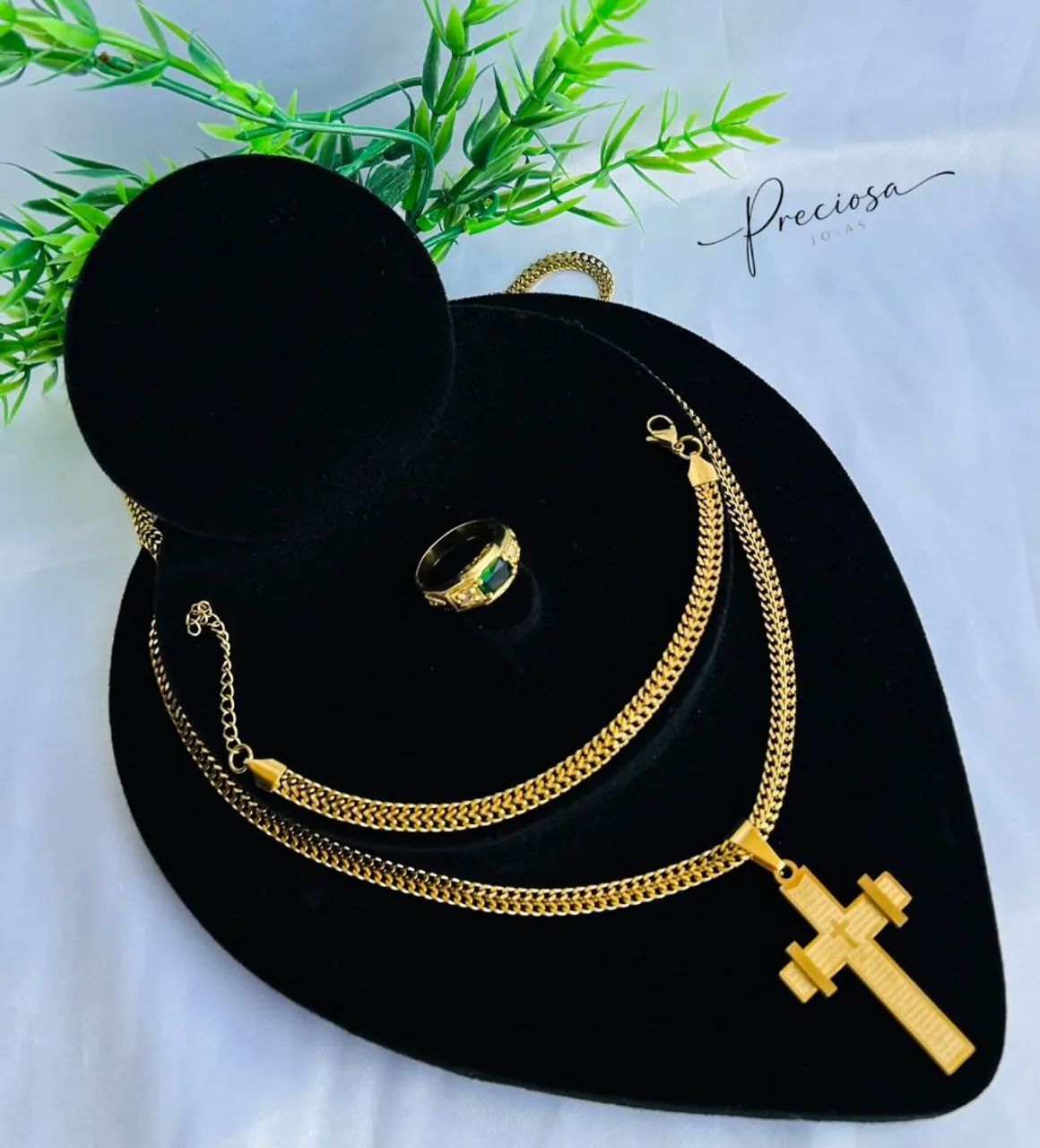 Cordão de aço banhado a ouro 18k
