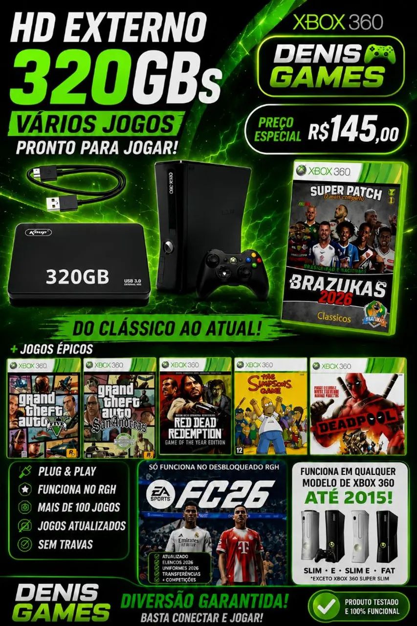 Hd externo 320 seu xbox 360 com jogos 
