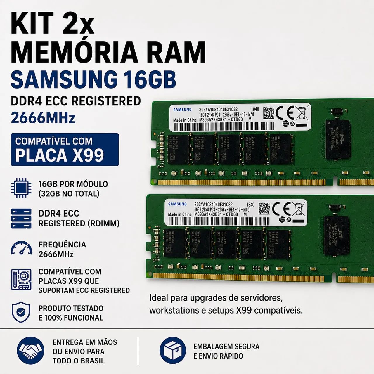 Kit 2x Memória RAM Samsung 16GB DDR4 ECC Registered 2666MHz