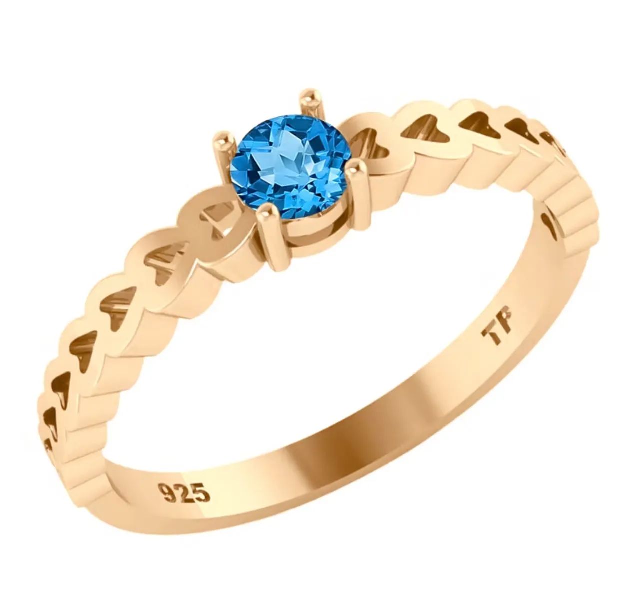 Anel solitário feminino ouro 18k zircônia azul topázio