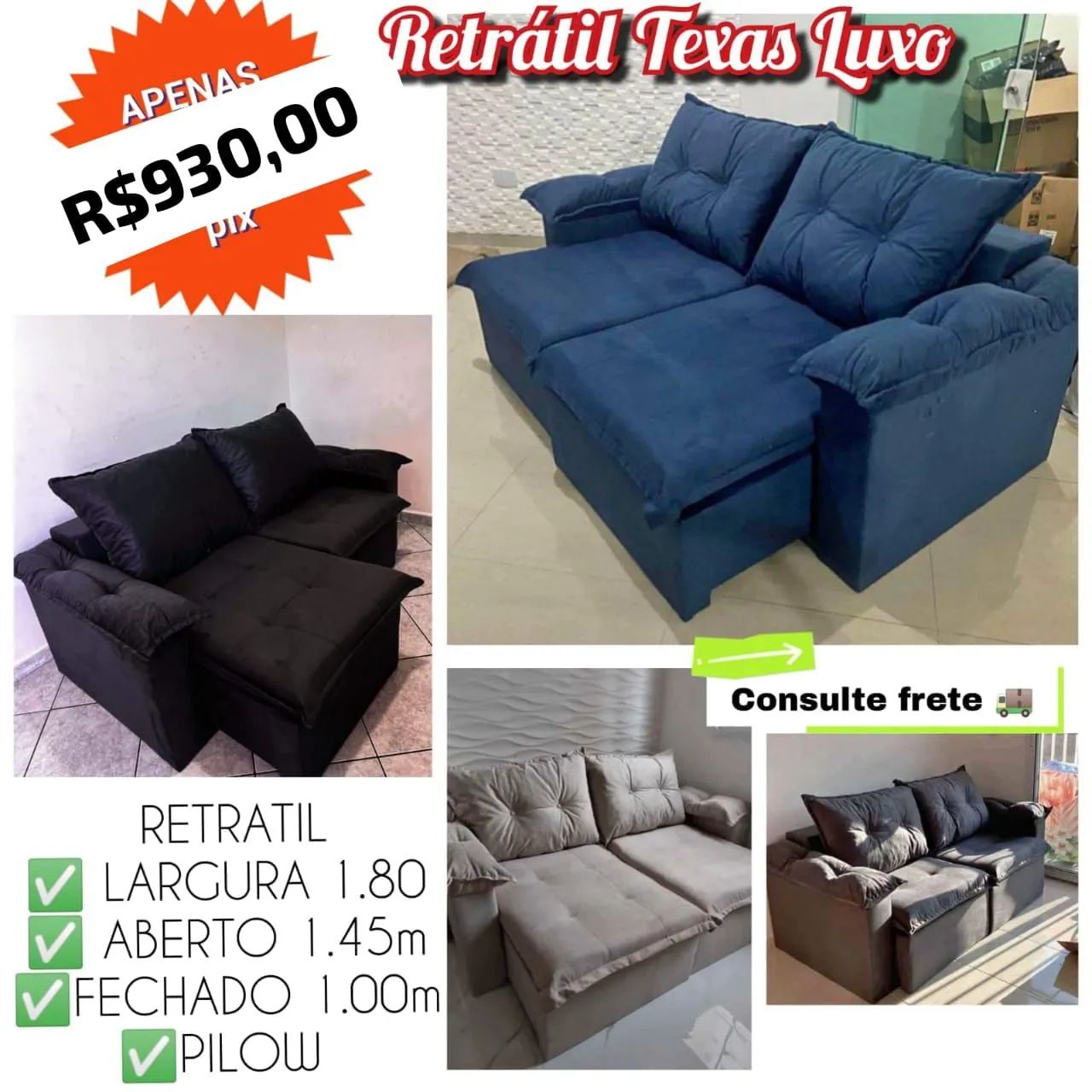 Sofá retrátil Texas luxo 