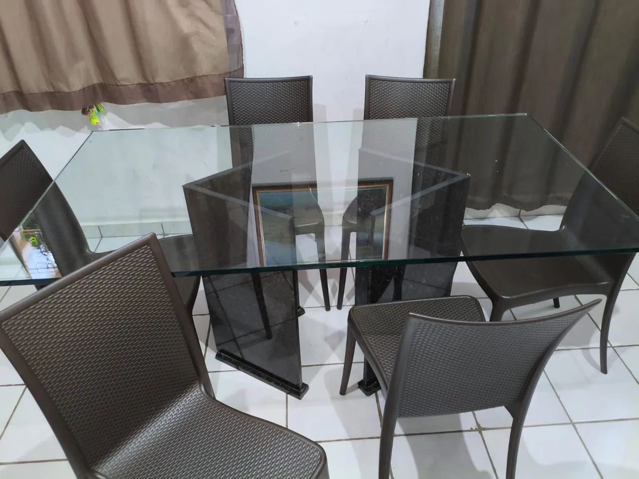 Mesa de jantar tramontina com vidro temperado 6 cadeiras