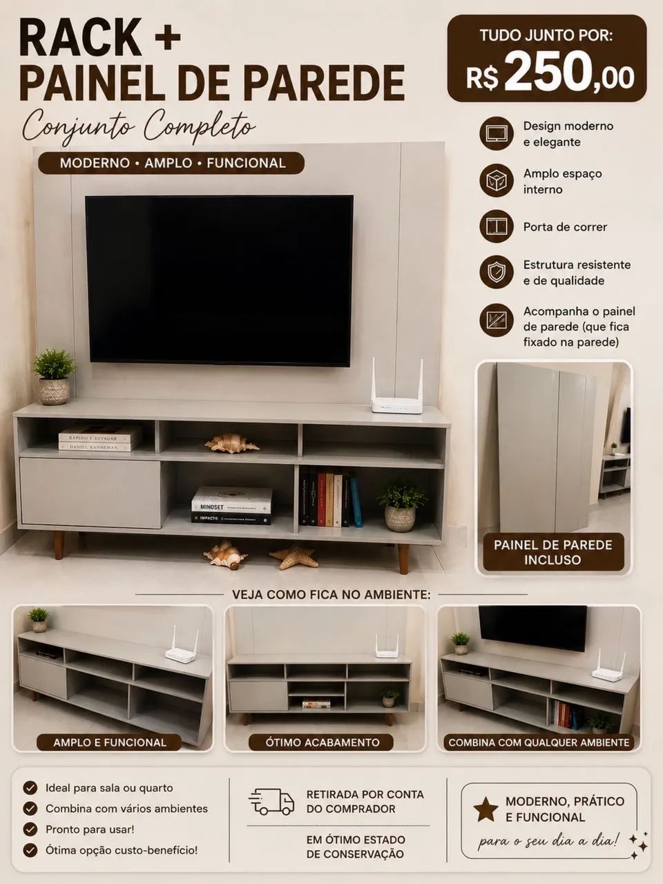 RACK + PAINEL DE PAREDE - CONJUNTO COMPLETO |