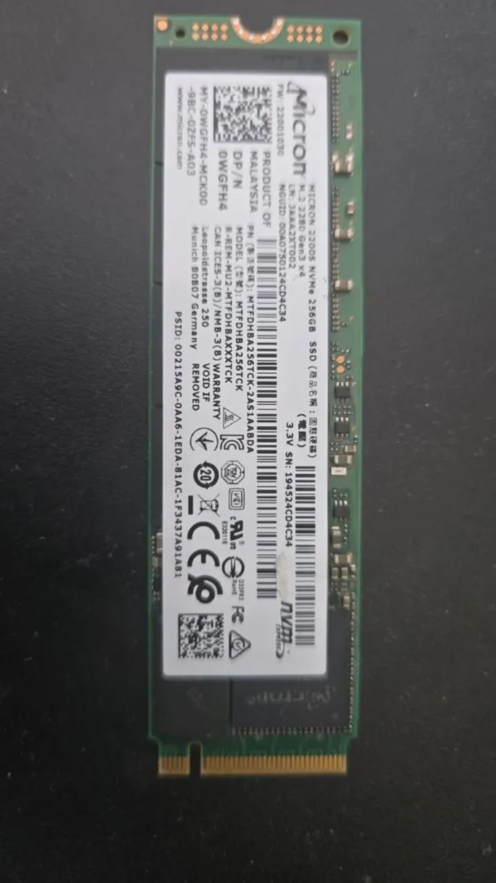 SSD NVMe 256gb.