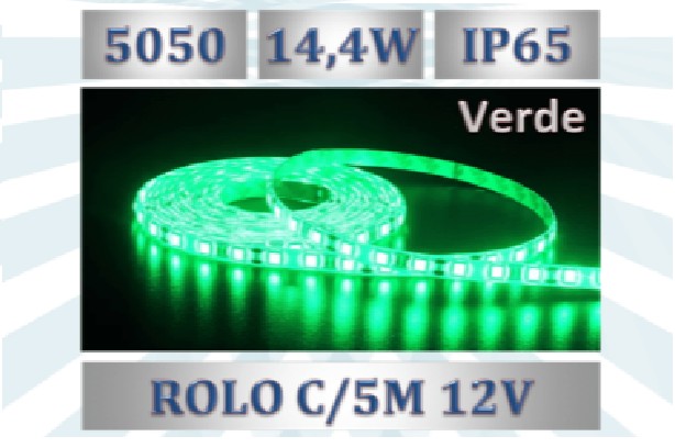 Fita Led Verde 5050 12V 14,4W/M + Fonte