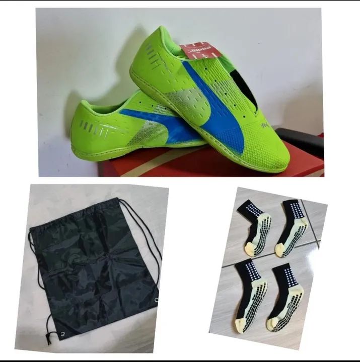 Chuteira Futsal Unissex + Porta Chuteira + Meia Antiderrapante