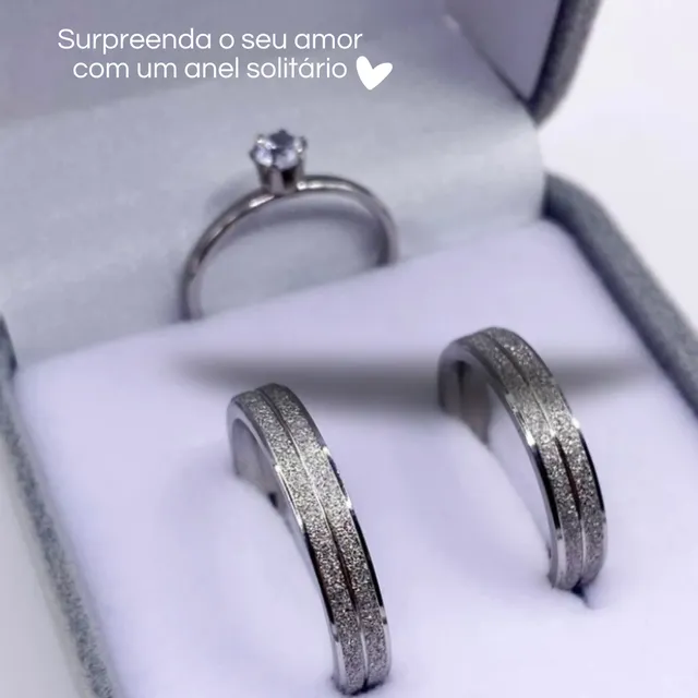 Presente para o dia dos namorados, pares de alianças com anel solitário
