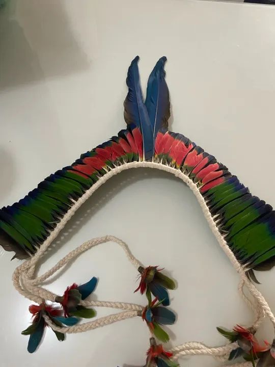 Cocar indígena com penas naturais 