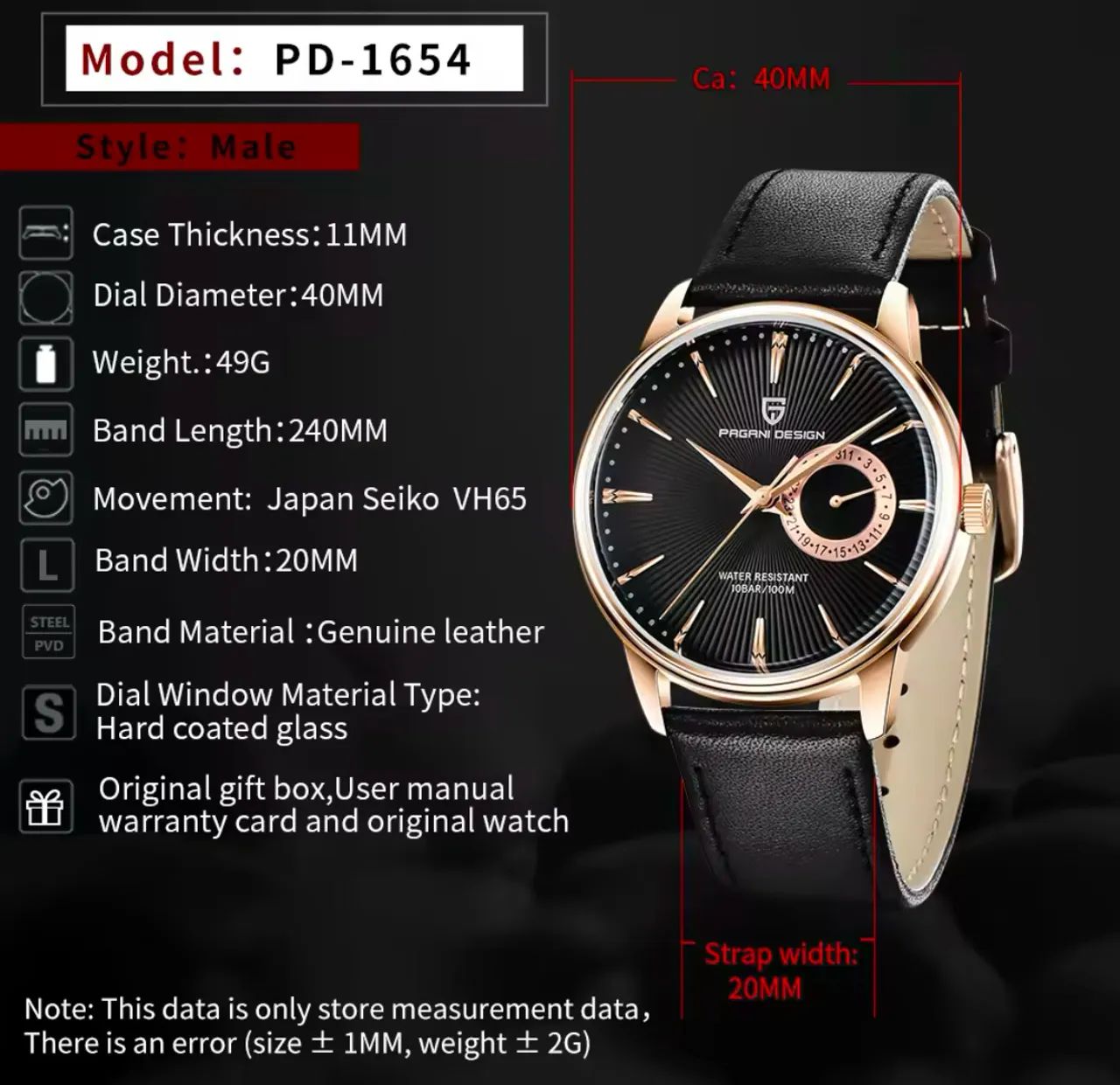 Relógio Pagani design PD 1654 Gold Black