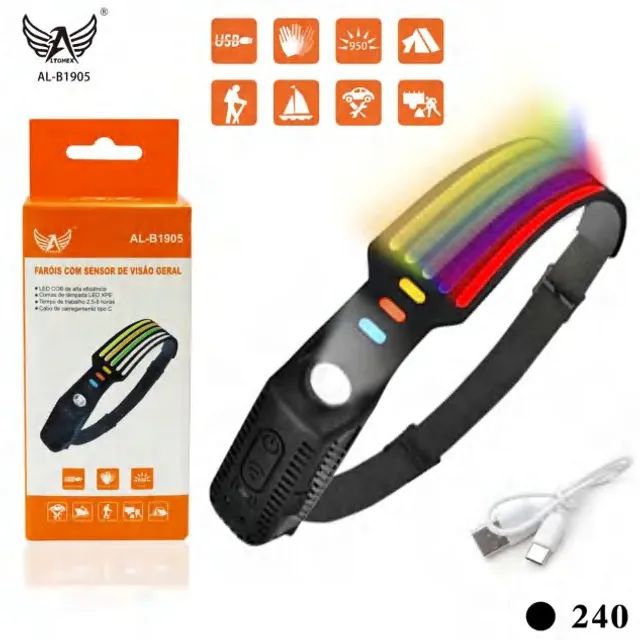 Lanterna de Cabeça Triplo LED C/ Sensor de movimento
