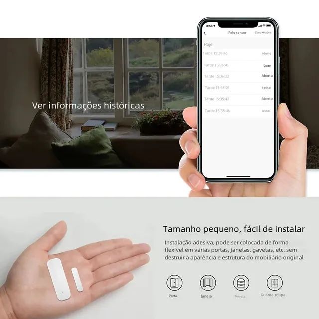 Sensor de Abertura de Portas e Janelas Tuya Wifi Inteligente, Compatível com Alexa  - Foto 2