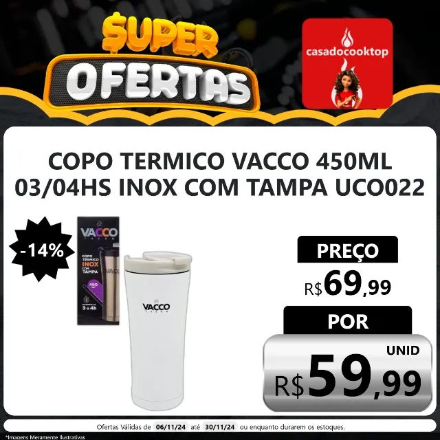 Copo Térmico Vacco 450ml 03/04hs Inox com Tampa UCO022