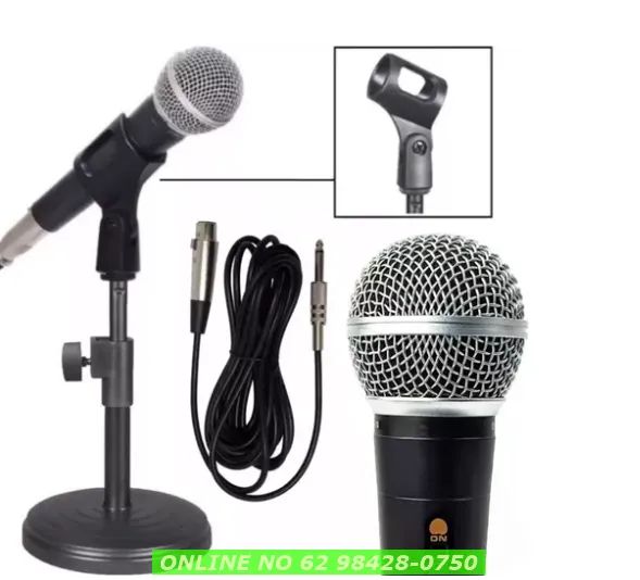 Kit Microfone Profissional Com Fio + Suporte Tripé Pedestal cabo 5 mt