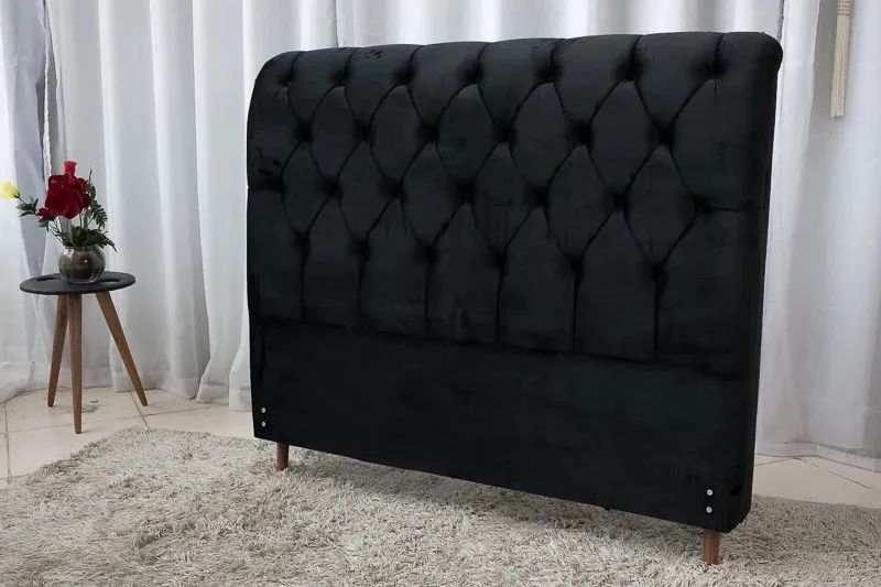 Cabeceira Casal Capitonê Veludo Preto rf54