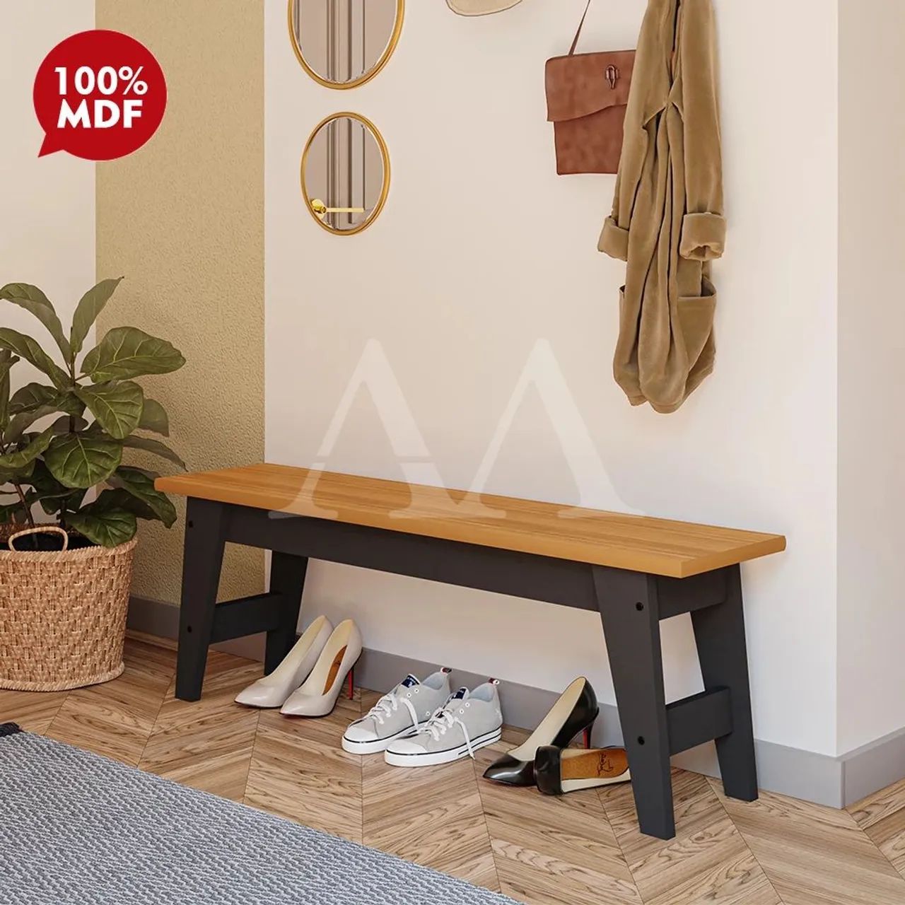 Banco Aurora 130 cm 100% MDF Cimol Chumbo/Nature