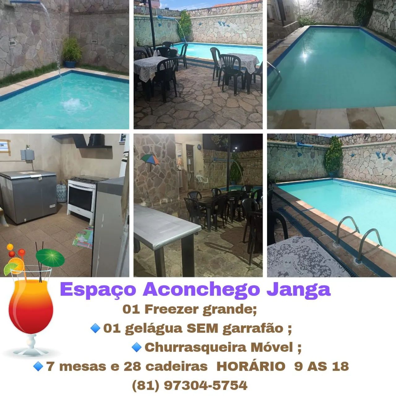 Espaço para eventos com piscina no Janga 