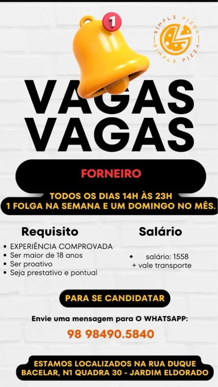 VAGA FORNEIRO