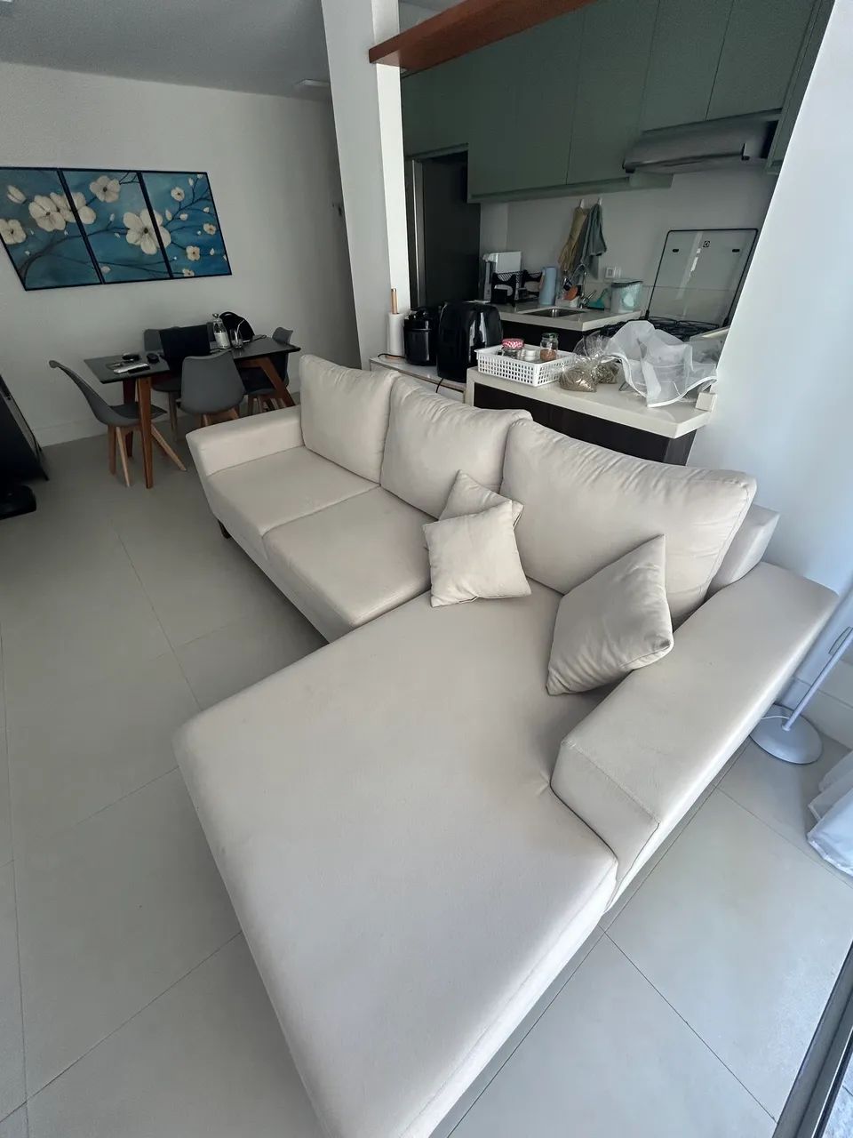 *VENDA* Sofá 4 Lugares Beny com Chaise Lado Esquerdo Linho Cru Linho Cru - Foto 5