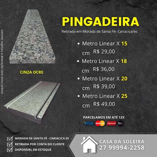 PINGADEIRA E PEITORIL DE GRANITO CINZA OCRE - METRO LINEAR X 15 CM | (27) 9  *  - Foto 2