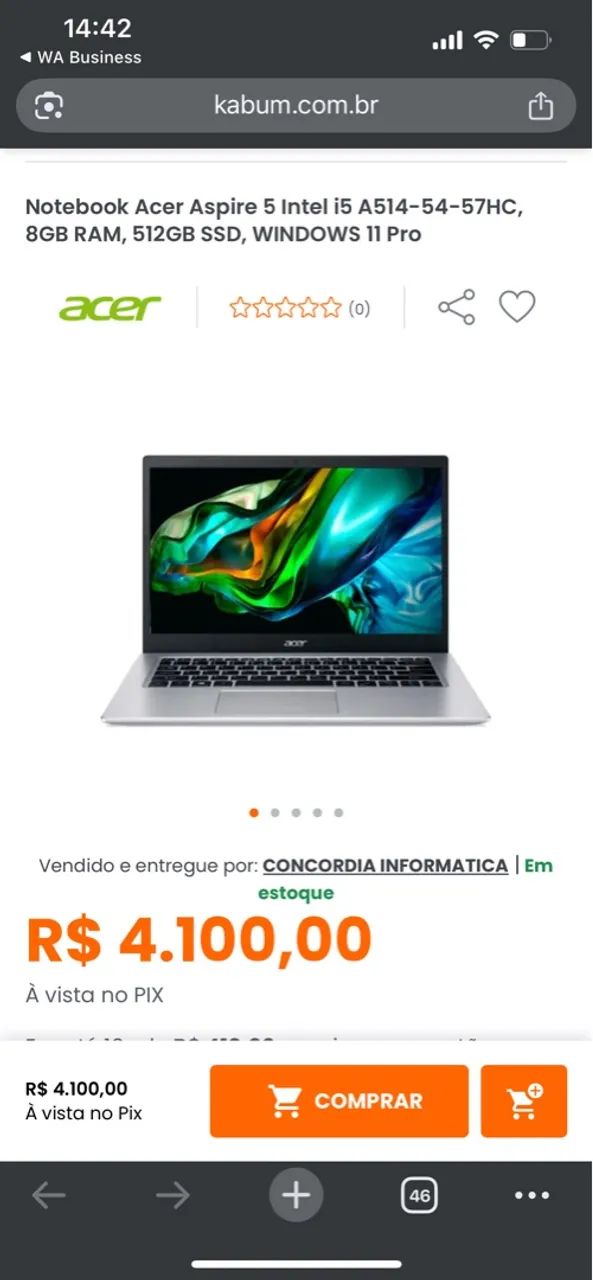 Vendo Notebook Acer Aspire 5 A514-54-590S - i5 13ª Geração - Foto 4