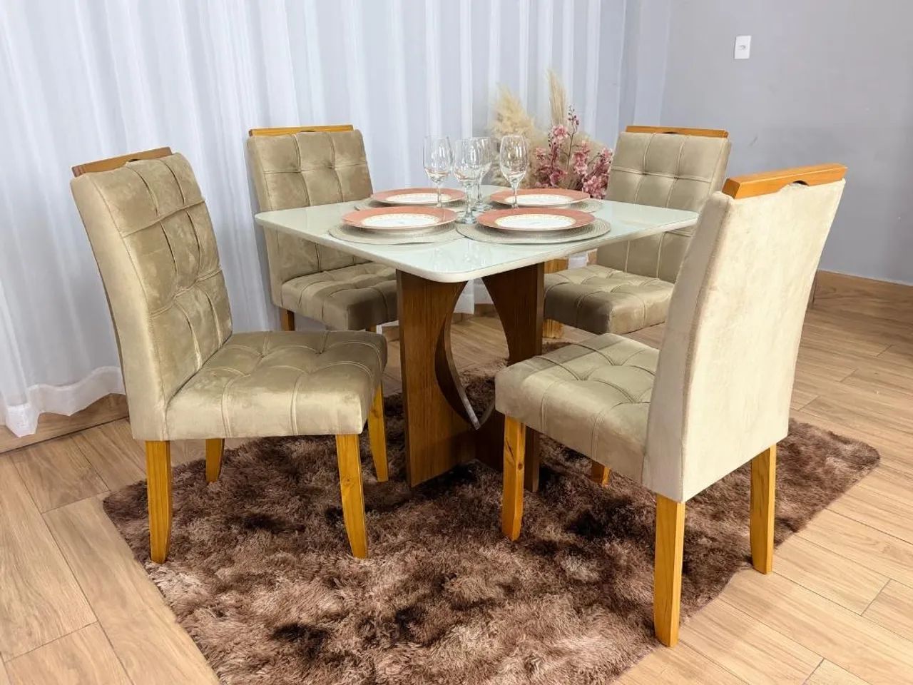 Mesa de Jantar  0.90×0.90 Com 4 Cadeiras- Entrega Rápida