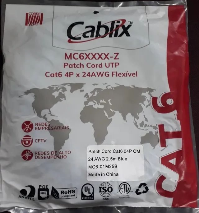Cabo de rede Patch Cord Cat6 2,5m Azul MC6-01M25B - Foto 3