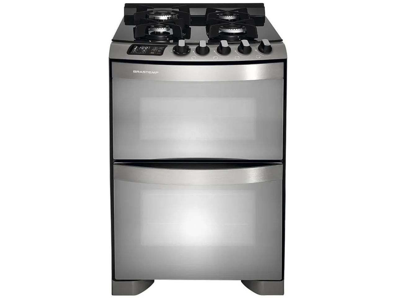 Fogão 4 Bocas Brastemp Ative! GLASS BFD4 VARNNA Inox Forno Duplo <br>