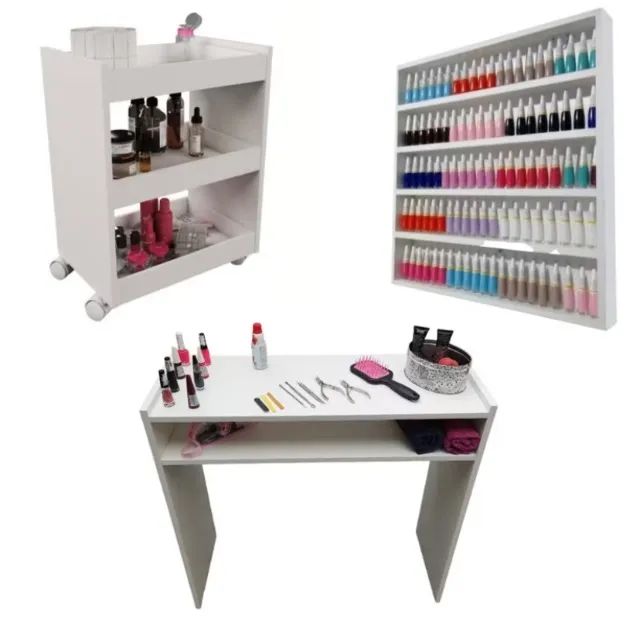 Kit para manicure com Mesa + prateleira + carrinho auxiliar + estufa + jaleco pp