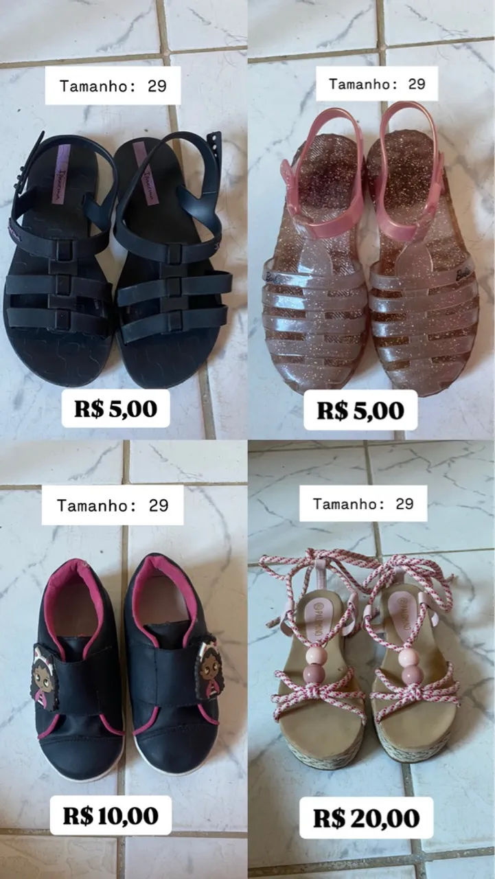 Sandálias e Sapato infantil menina tamanho 29