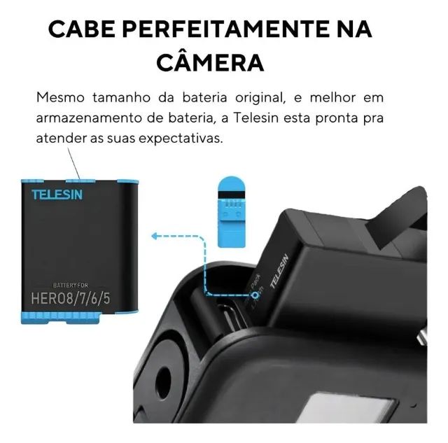 Bateria Telesin Para Câmera Gopro Hero 5 6 7 8 Recarregável - Foto 3