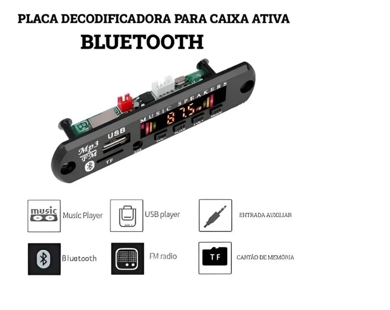 Painel MP3 USB/FM para Caixas de Som + Controle Remoto64520766387457124