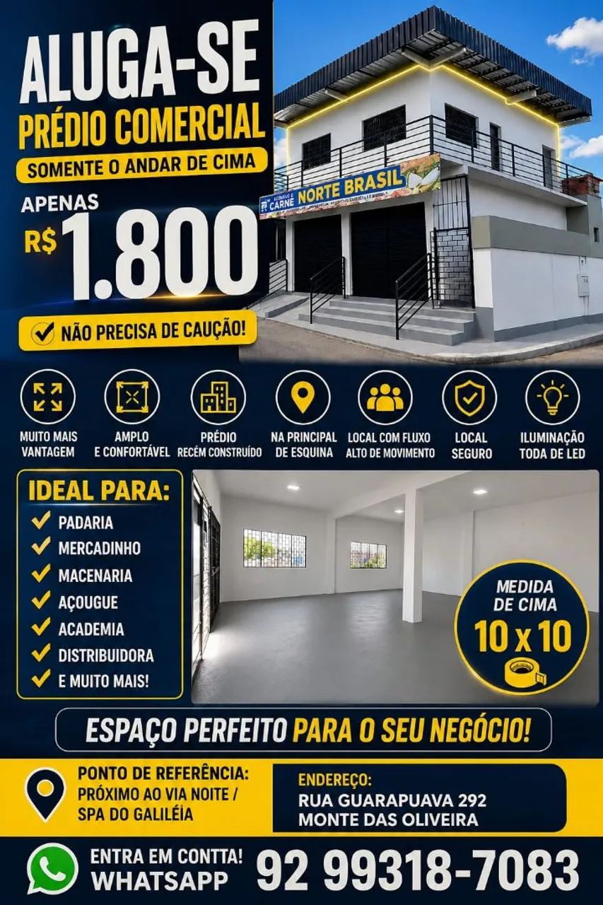 Alugue- se um prédio comercial no andar de cima<br>apenas 1.800hs