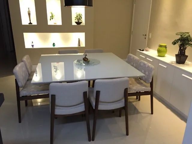 Mesa de jantar (1,60 x 1,60) Laca com tampo de vidro com 8 cadeiras - Foto 2