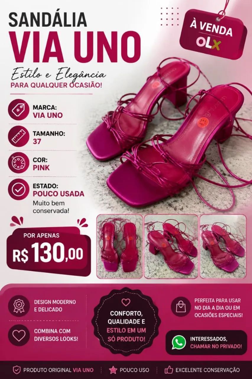 SANDÁLIA PINK VIA UNO POUCO USADA