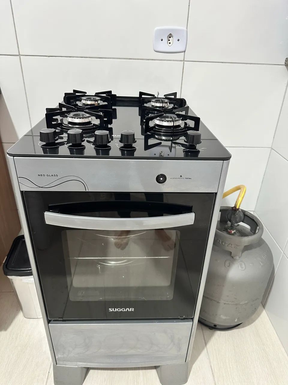 Fogão 4 bocas com mesa de vidro 