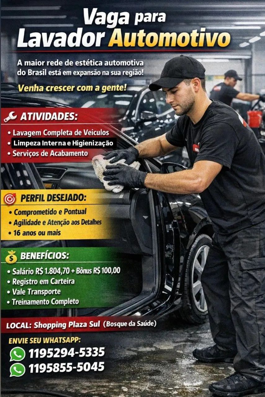 Vaga Lavador Estética Automotiva