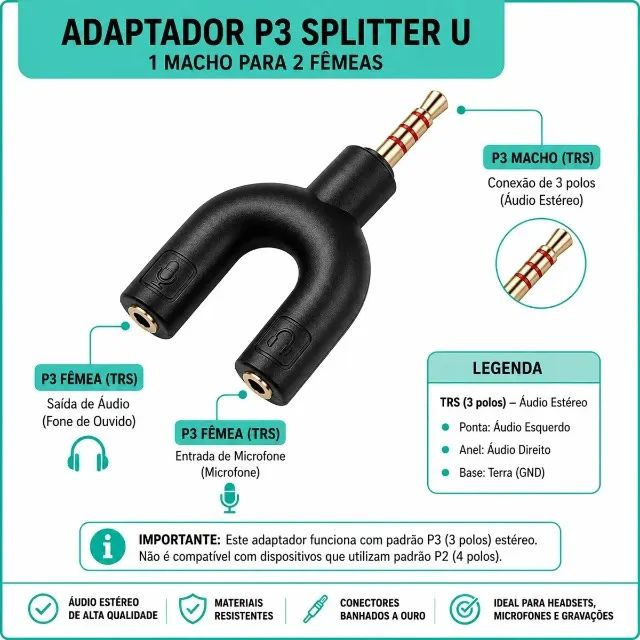 Adaptador P3 P2 Fone E Microfone Headset Console It Blue - Foto 2