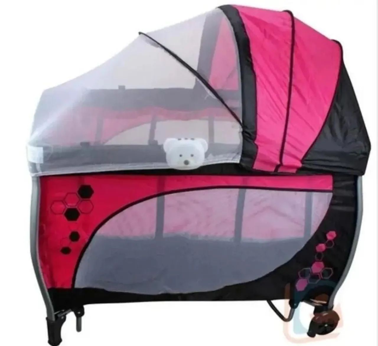 Berço Portátil / Chiqueirinho para Bebê Rosa e Preto com Mosquiteiro - Foto 4