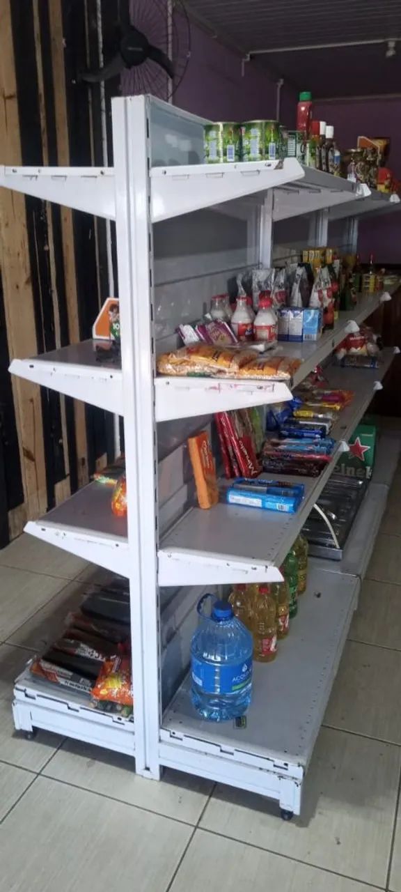 Gondola de supermercado branca prateleira  - Foto 5