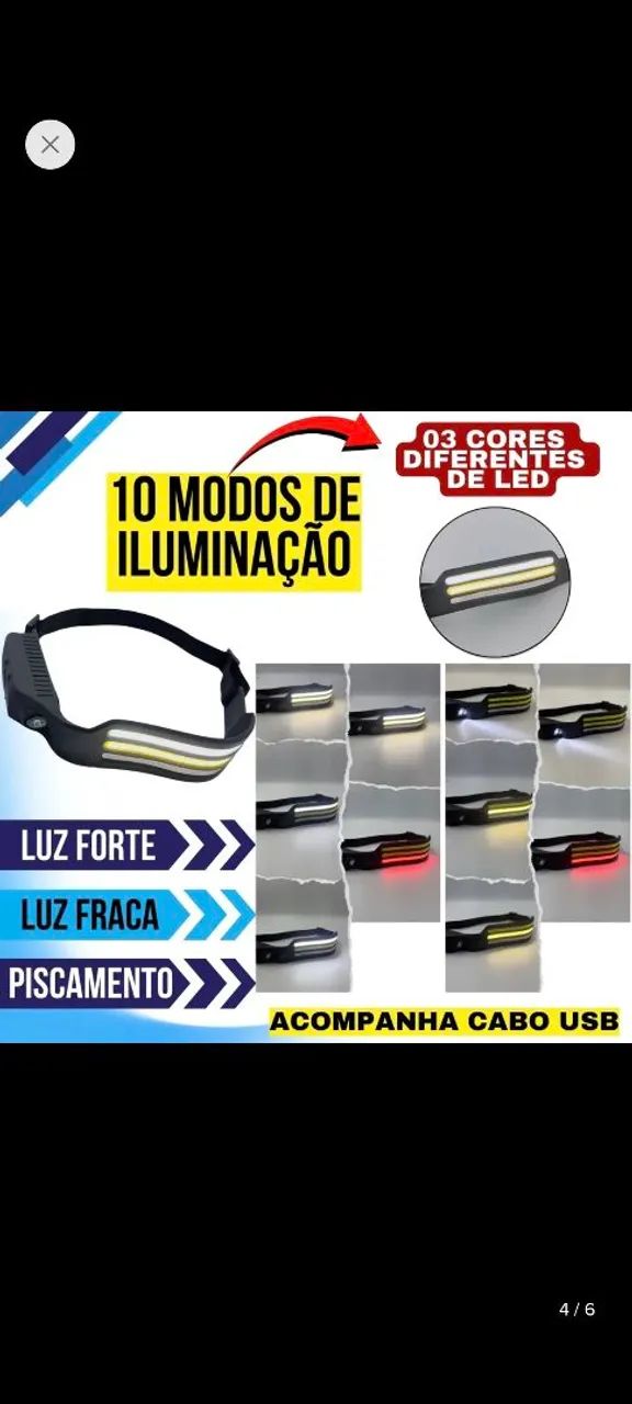 Lanterna de Led de cabeça recarregável  - Foto 4