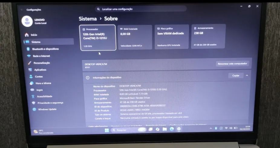 Notebook LENOVO Core i3 12ª Geração 8GB RAM - Foto 2