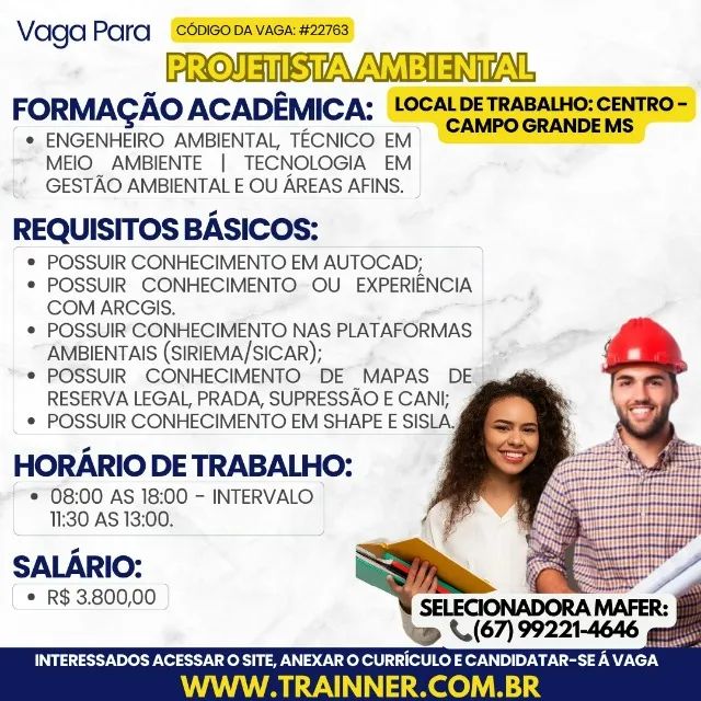 VAGA PARA PROJETISTA AMBIENTAL