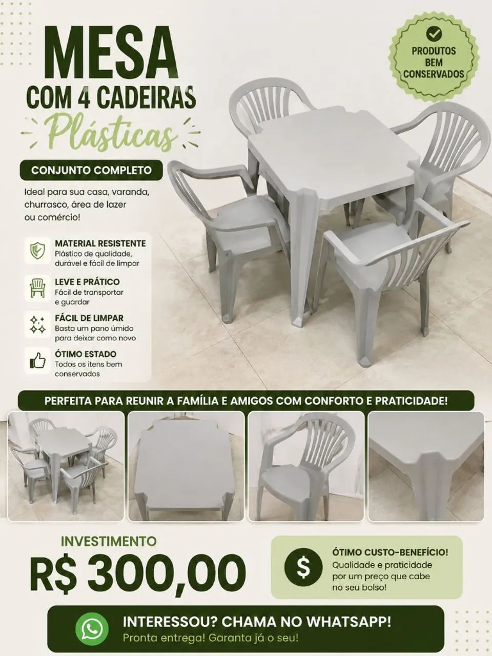 Vendo Mesa com 4 cadeiras de plástico 