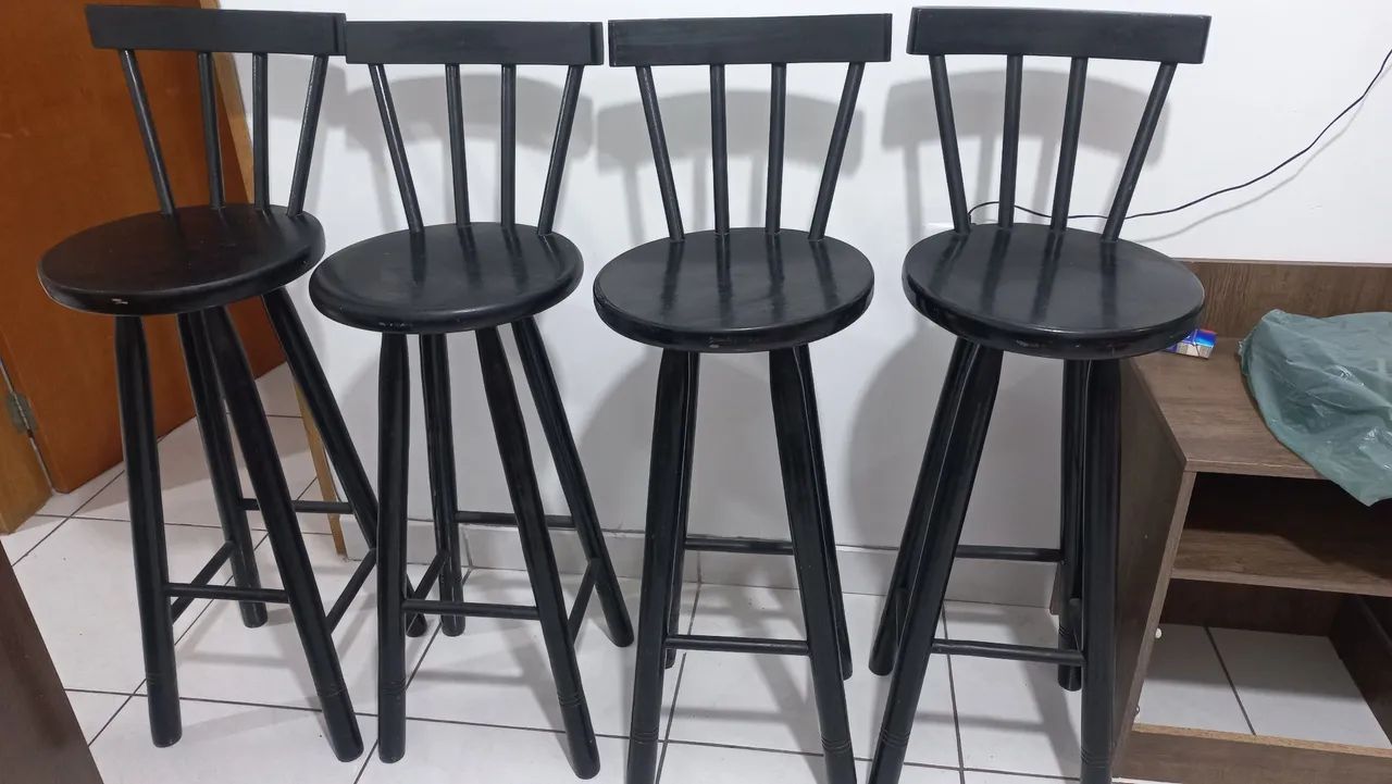 Black Wooden Stool with Backrest - Unit