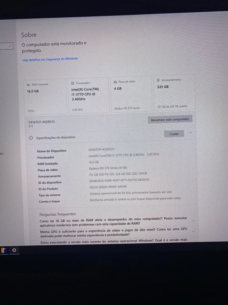 I7 3770 + RX 570 4gb + 16(8x2) Ram