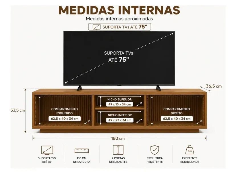 Rack para TV de Até 75 Polegadas Ripado Logan Naturalle Mavaular - Foto 4
